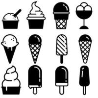 Eis Sahne Vektor Symbole Satz. Waffel Kegel Illustration Zeichen Sammlung. Eis lolly Symbol. gefroren Saft Logo.