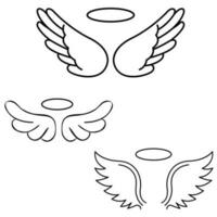 Engel Flügel Symbol Vektor Satz. Paradies Illustration Zeichen Sammlung. Nimbus Symbol oder Logo.