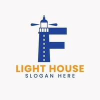 Brief f Licht Haus Logo Vektor Konzept. Licht Haus Logo