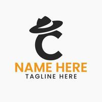 Brief c Herren Hut Logo Design Konzept mit Cowboy Hut Symbol Vorlage vektor