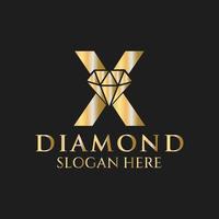 Brief x Diamant Logo Design. Schmuck Logo mit Diamant Symbol Vektor Vorlage