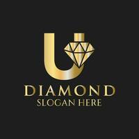 Brief u Diamant Logo Design. Schmuck Logo mit Diamant Symbol Vektor Vorlage