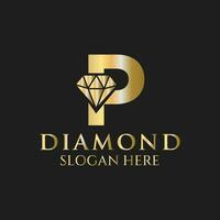 Brief p Diamant Logo Design. Schmuck Logo mit Diamant Symbol Vektor Vorlage