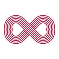 hjärtformade oändlighet mönster. 6 röd Ränder vit bakgrund. dubbel- hjärta design, logotyp, symbol, ikon. vektor illustration.