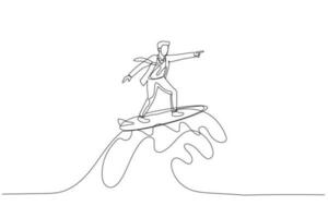 Geschäftsmann Reiten Surfen Tafel mit Welle. Konzept von überwinden Schwierigkeit vektor