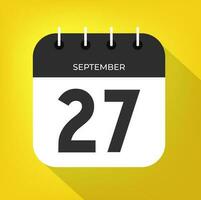 september dag 27. siffra tjugosju på en vit papper med svart Färg gräns på en gul bakgrund vektor. vektor