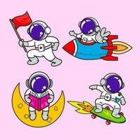 Astronaut Karikatur Satz, Animation , eben Design, Schlittschuh Planke, Vektor