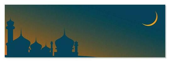 islamic bakgrund, med moské och måne. vektor mall för banderoller, hälsning kort för islamic högtider.