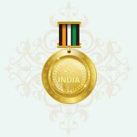 Indien National Flagge Gold zuerst Platz Gewinner Medaille. vektor