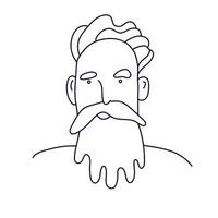 Gekritzel Porträt von ein cool Mann mit stilvoll Haarschnitt, ein Bart und ein Schnurrbart. isoliert Umriss. Hand gezeichnet Vektor Illustration im schwarz Tinte auf Weiß Hintergrund.