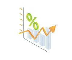 isometrisk stil ikon av upp pil och procent isolerat på vit bakgrund vektor
