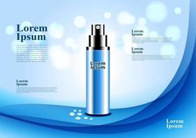 blauweißer Hintergrund mit weichem Bokeh-Wasser-Konzept-Sprühpaket kosmetische Prämie vektor