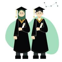 Absolventen im akademisch Kleider mit Diplome. Vektor Illustration eben Stil Design zum Bildung und akademisch Konzept
