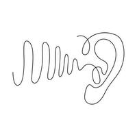 mänsklig öra och vågor kontinuerlig ett linje teckning. värld hörsel dag enda linje begrepp. minimalistisk vektor illustration.