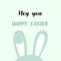 Lycklig påsk vykort med kanin öron för skriva ut. blå bakgrund illustration. vektor