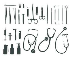 medizinisch Werkzeuge Silhouette, Arzt Werkzeuge Silhouette, medizinisch Ausrüstung svg vektor