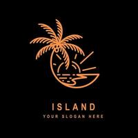 hav Vinka tropisk ö och handflatan träd logotyp linje konst vektor illustration mall ikon.