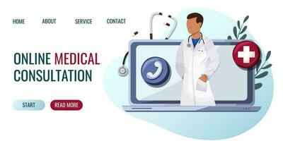 Landung Buchseite. online Medizin Bedienung oder online Beratung. online Gesundheitswesen Konzept. Vektor Illustration.