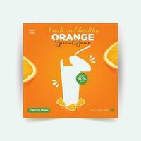 orange juice social media posta baner, mat PR social media posta. vektor