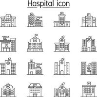Krankenhausgebäude, Symbol des medizinischen Zentrums in der dünnen Linie gesetzt vektor