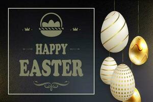 Ostern Eier auf Anhänger im Gold und Weiß mit ein Muster, Design im schwarz mit Mosaik. vektor