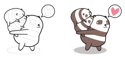 bedårande panda och baby karaktär tecknad målarbok för barn vektor