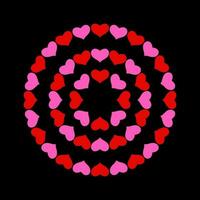 rosa och röd hjärtan träd runda mandala. vektor