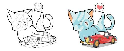 Katze spielt ein Auto Spielzeug Cartoon Malvorlagen für Kinder vektor