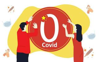 vektor illustration av människors som visar covid-19 coronavirus. noll covid politik