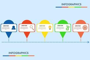 infographic företag bearbeta steg med 5 alternativ företag data visualisering med ikoner, kan vara Begagnade som Diagram, arbetsflöde layout, diagram, data visualisering, minimalistisk webb baner. vektor