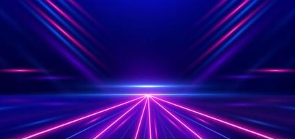 abstrakt Technologie futuristisch glühend Neon- Blau und Rosa Licht Linien mit Geschwindigkeit Bewegung weitergehen dunkel Blau Hintergrund. vektor