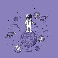 handgezeichneter Astronaut mit Planeten vektor