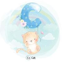 söt katt med alfabetet c ballong illustration vektor