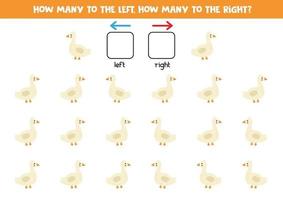 links oder rechts mit süßer Gans. logisches Arbeitsblatt für Kinder im Vorschulalter. vektor