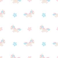 niedliche Cartoon Einhorn nahtlose Baby Vektor Muster Hintergrund Illustration mit Pastellblumen. Kinder Textur für Kinder Wallpaper, Füllungen, Webseiten Hintergrund.