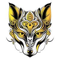 ein auffällig Kitsune Fuchs Maske mit kompliziert Einzelheiten. das Maske ist ein Symbol von Transformation und Trick im japanisch Mythologie vektor