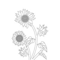 Sonnenblume Färbung Seite und Buch Hand gezeichnet Linie Kunst Vektor