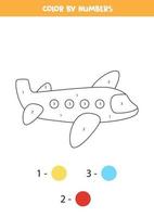 Malvorlagen mit Cartoon Flugzeug. Farbe nach Zahlen. Mathe-Spiel für Kinder. vektor