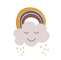 konst skandinavisk regnbåge med moln, färg penseldrag. baby design för födelsedag inbjudan eller baby shower, affisch, kläder, plantskola väggkonst och vykort. vektor