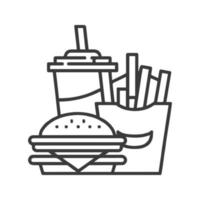 schnell Essen Symbol. Hamburger, Französisch Fritten und Sanft trinken Glas, Symbole von Straße Lebensmittel. vektor