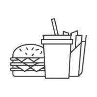 schnell Essen Symbol. Hamburger, Französisch Fritten und Sanft trinken Glas, Symbole von Straße Lebensmittel. vektor