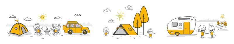 pinne siffror. resenärer par camping tält. vektor
