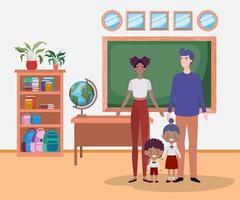 süße interracial Familie im Klassenzimmer vektor