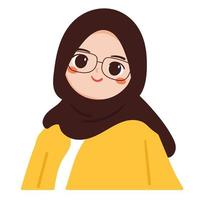 hand teckning tecknad serie flicka bär hijab med leende ansikte vektor
