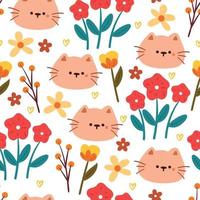 sömlös mönster tecknad serie katt och blomma. söt djur- tapet för textil, gåva slå in papper vektor