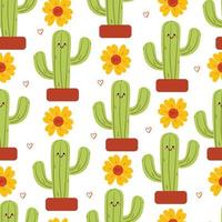 nahtlos Muster Karikatur Kaktus und Blume. süß Tier Hintergrund zum Textil, Geschenk wickeln Papier vektor