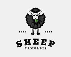 Jahrgang retro Schaf Lamm das Vieh Vieh stilvoll inländisch Tier Hanf Cannabis Vektor Logo Design