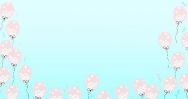 Pastell- Blau Hintergrund mit Rosa Luftballons voll von Gänseblümchen und Konfetti. Vorlage zum Werbung, Netz, Party, Urlaub, Geburtstag, Förderung, Karte, Poster, Einladung und Raum zum Ihre Text. vektor