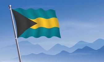 Bahamas flagga med bakgrund av bergen och skynd blå himmel vektor