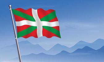 basque landar flagga med bakgrund av bergen och skynd blå himmel vektor